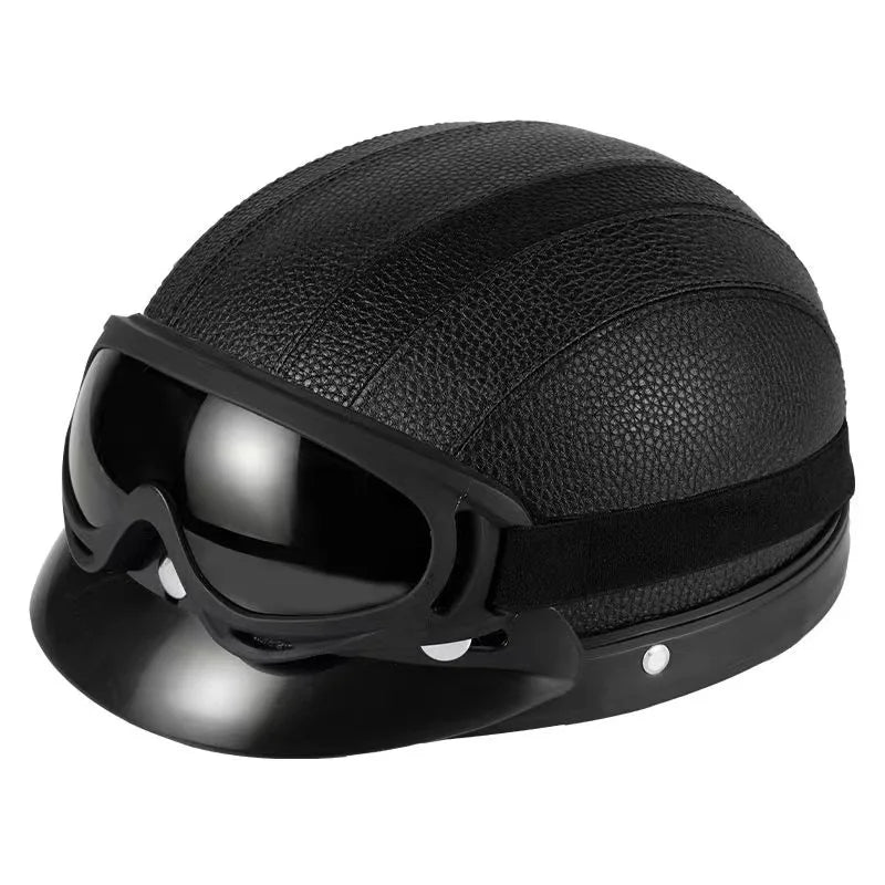 Vintage for Harley Leather Helmet for Men Women Winter Warm Universal Lightweight Half Helmet Electric Bicycles Great Gift Se