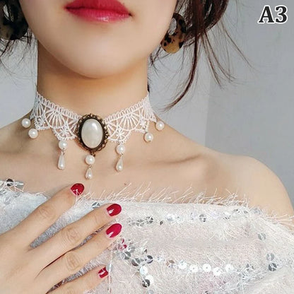 New Sexy Gothic Chokers Crystal Black Lace Neck Choker Necklace Vintage Victorian Women Chocker Steampunk Jewelry - A3