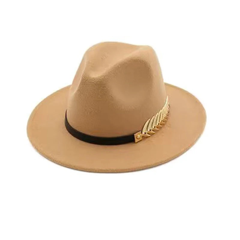 European and American foreign trade leaf decoration women's woolen hat jazz hat autumn and winter Korean version of the Briti