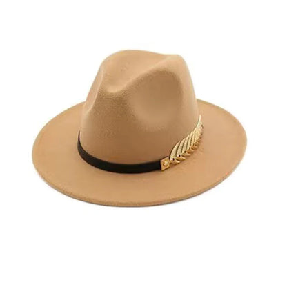 European and American foreign trade leaf decoration women's woolen hat jazz hat autumn and winter Korean version of the Briti