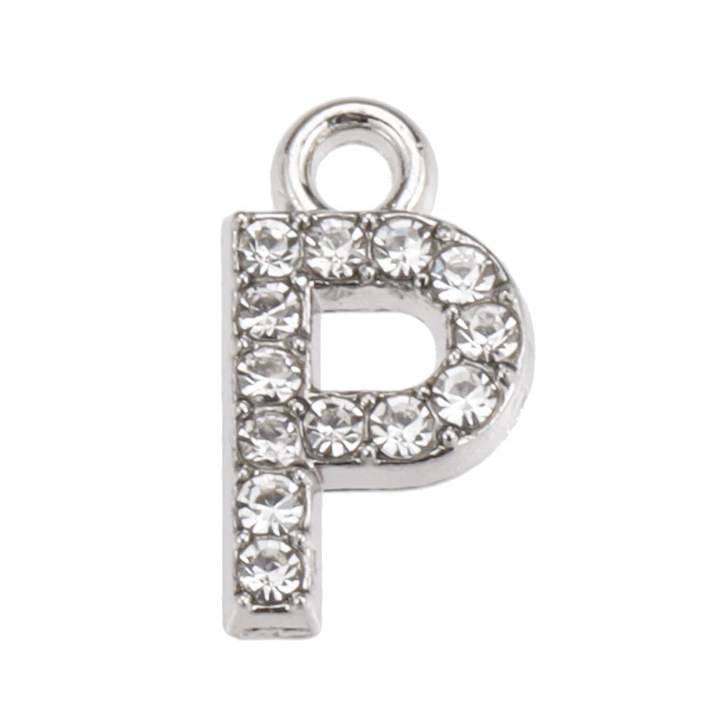 10/26pcs Silver Color Alloy Crystal Mini Alphabet 26 Letter Charms Pendants for Women Necklace Earring Jewelry Accessories - 