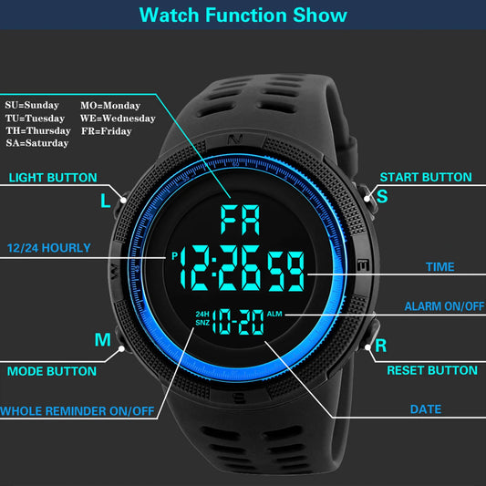 Men Digital Sports Watch Waterproof Casual Luminous Stopwatch Alarm Simple Army Watch for Running Climbing Fishing