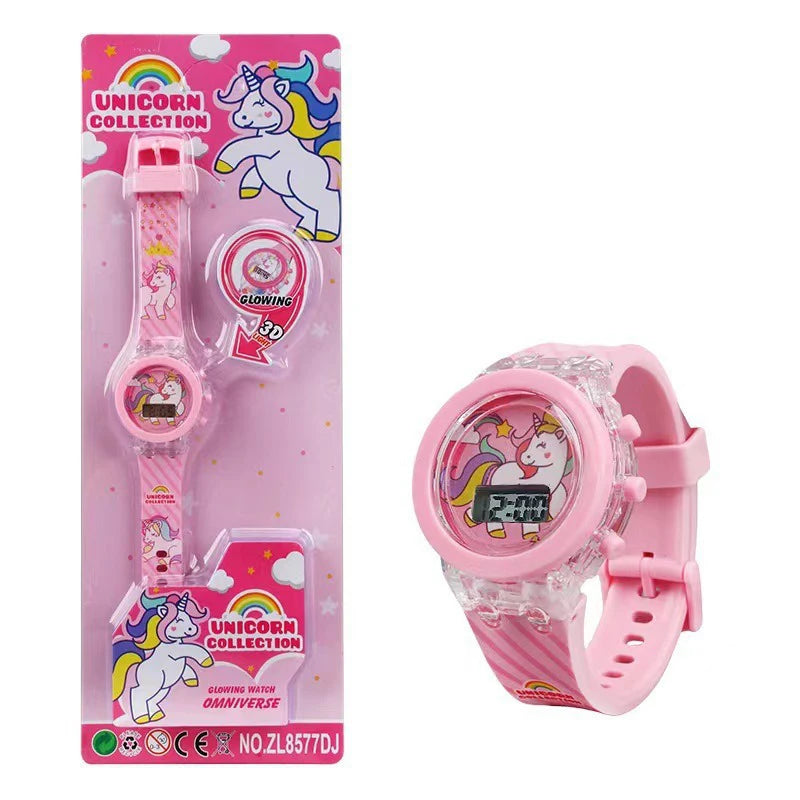 Flash Light Frozen Mickey Kids Watches For Girls Cartoon Snow White Car Children Watch Boys School Student Digitel Clock Gift