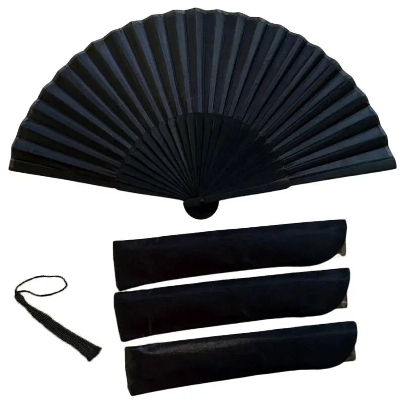 Chinese Style Black Vintage Hand Fan Folding Fans Dance Wedding Party Favor Chinese Dance Party Folding Fans - 1pc fan and 1p