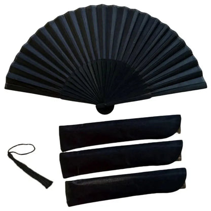 Chinese Style Black Vintage Hand Fan Folding Fans Dance Wedding Party Favor Chinese Dance Party Folding Fans - 1pc fan and 1p