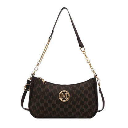 Vintage Style Handbag Crossbody Bag, Gold Letter 'M' Design Pu Leather Shoulder Messenger Bag, Synthetic Leather Tote Bag, Pu