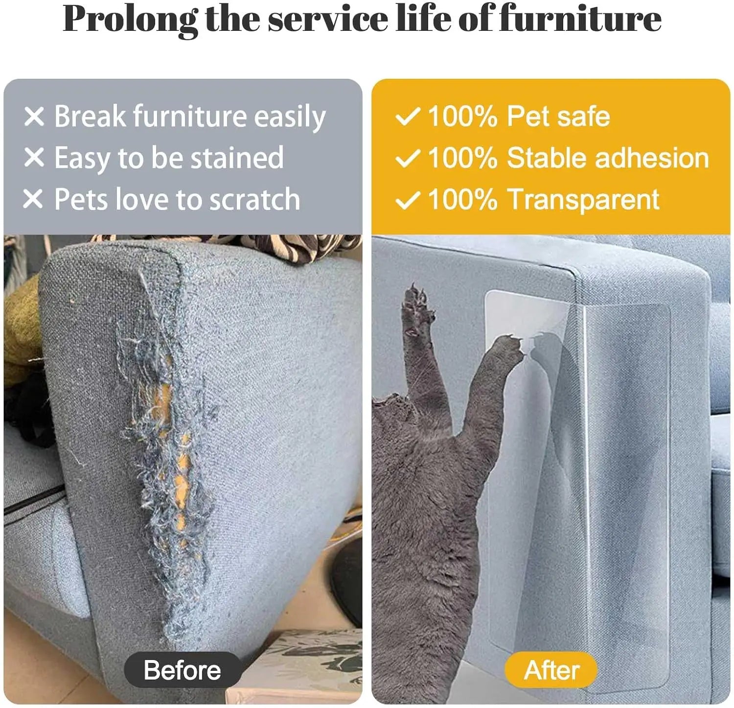 Generic Cat Scratch Furniture Protector Thick Vinyl Couch Protector Clear Self-Adhesive Cat Tape for Furniture Sofa Door Wall