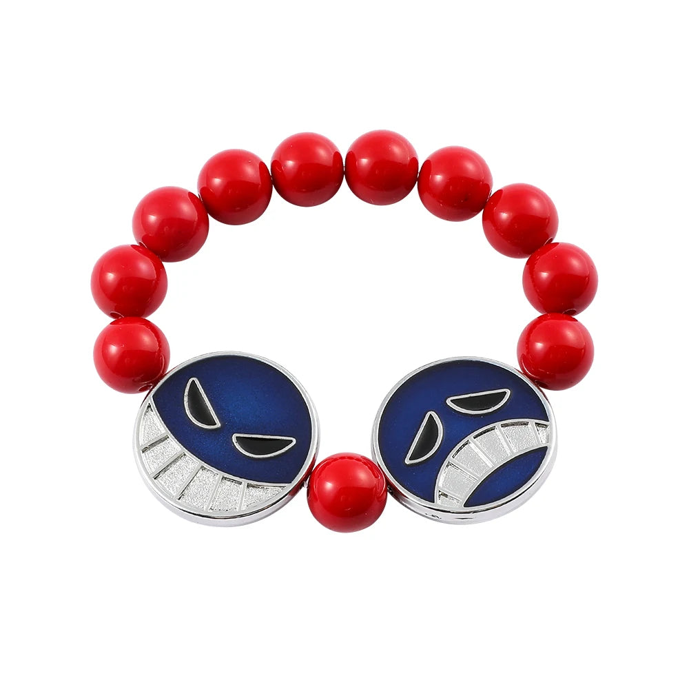 Anime Red Beads Face Bracelet Necklace, Portgas D Ace, Fashion Jewelry Accessories, Cosplay Party Gifts - Portgas Bracelet