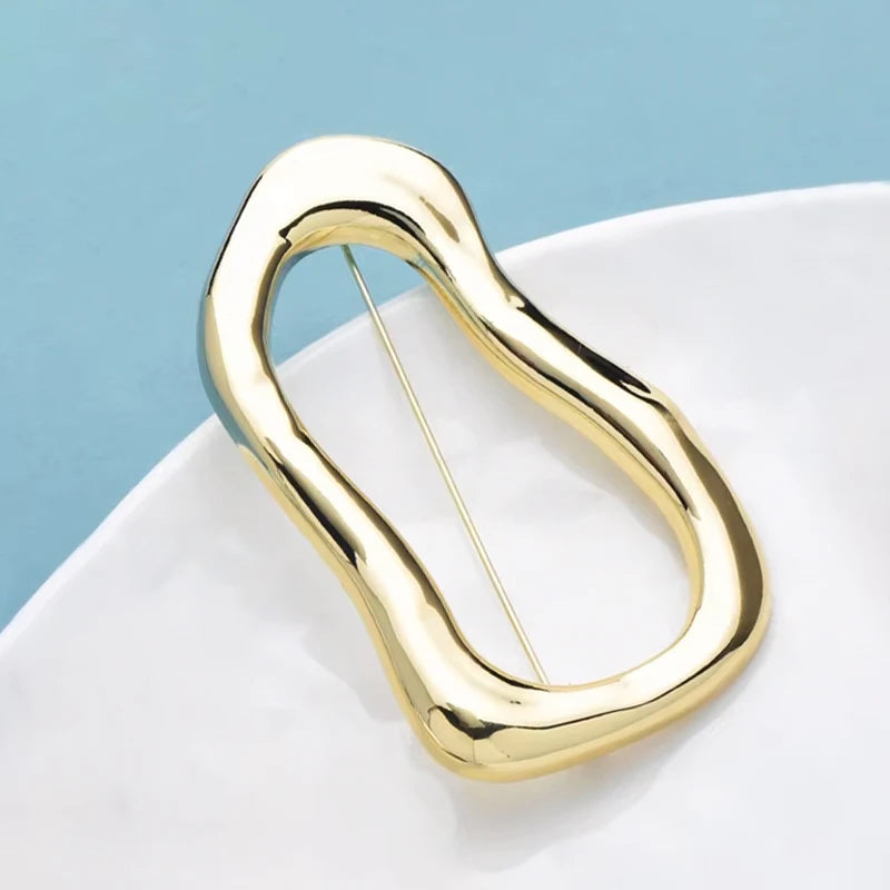 Wuli&baby Stainless Steel Big Circle Brooches Pins For Women Men 2-color All-match Geometric Brooch Gifts