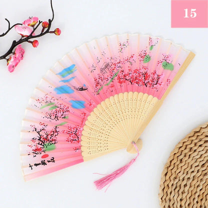 Folding Hand Fan Vintage Silk Bamboo Fans Chinese Hand Fans Women Dance Fan Cosplay Wedding Party Props Decor Gift Fan Portab