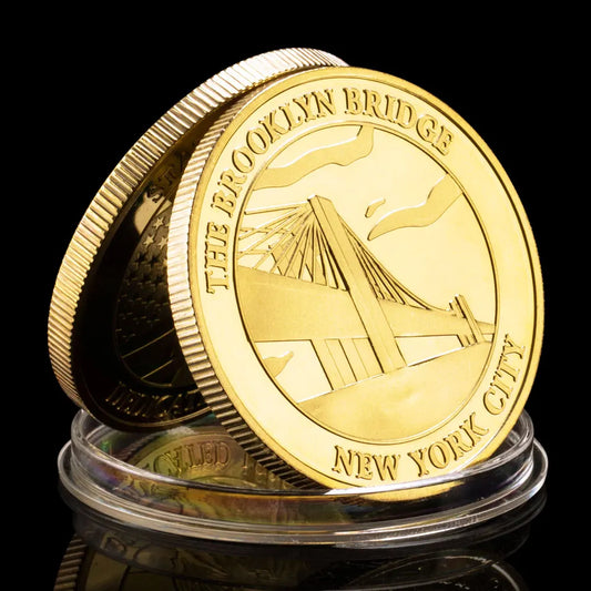 US Statue of Liberty Souvenir New York City The Brooklyn Bridge Pattern Golden Commemorative Coin Collectibles Liberty Coin