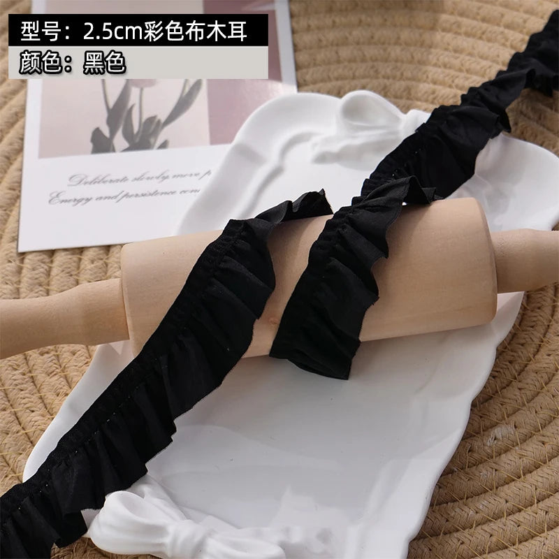 Elastic 25mm Wide Pleated Needlework Ruffles Trim Lace Fabirc Neckline Cuffs Pets Clothes Apparel Skirt DIY Sewing Decor Ribb