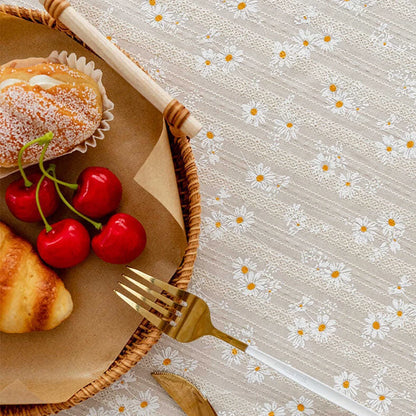 Korean Style Small Daisy Cotton Floral Tablecloth For Kitchen, Wedding, Dining Room