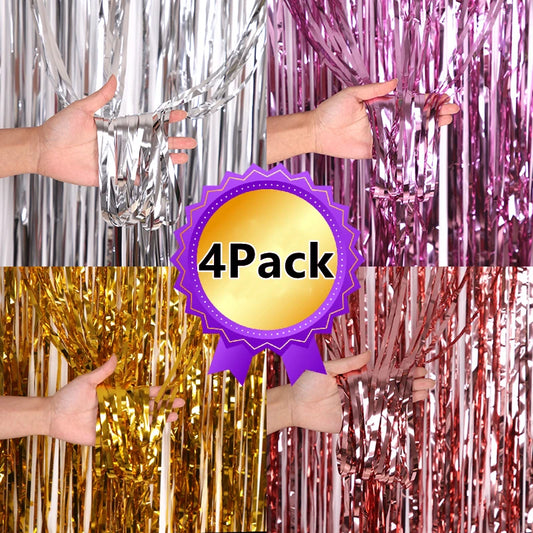 New 4/2/1Pack Party Backdrop Metallic Foil Fringe Tinsel Curtain Adult Kids Birthday Party Wedding Decoration Baby Shower Fav