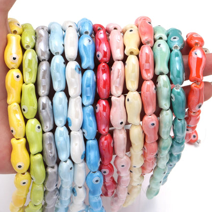 10pcs/lot Retro Small Fish Ceramic Beads Cute Porcelain Loose Spacer Beads For DIY Jewelry Making Necklace Bracelets Accessor