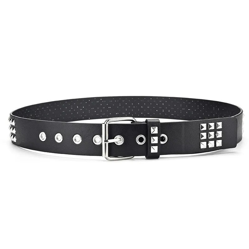 New Vintage-Style Belt with Square Beads and Rivets, Metal Pyramid-Shaped Belt. Unisex Punk-Style Belt with Five-Bull Design,