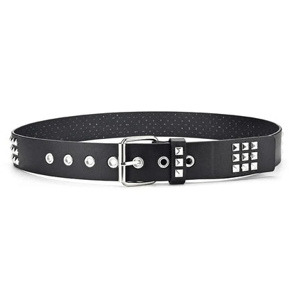 New Vintage-Style Belt with Square Beads and Rivets, Metal Pyramid-Shaped Belt. Unisex Punk-Style Belt with Five-Bull Design,