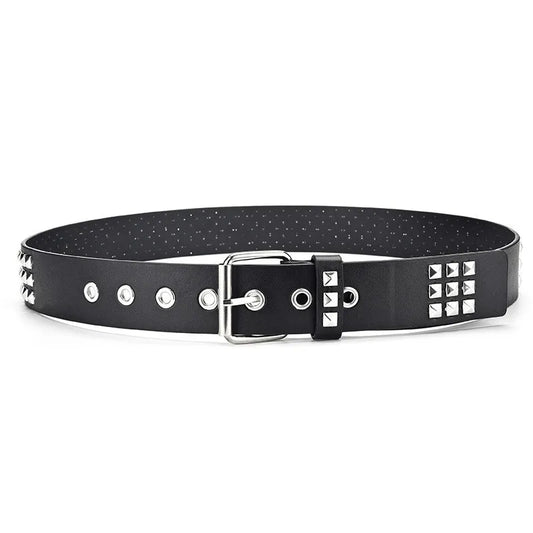 New Vintage-Style Belt with Square Beads and Rivets, Metal Pyramid-Shaped Belt. Unisex Punk-Style Belt with Five-Bull Design,