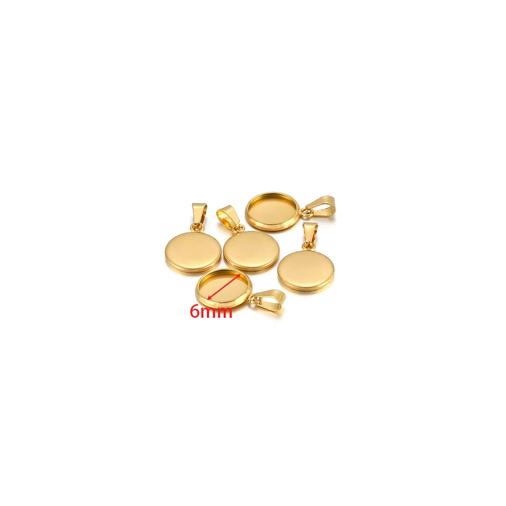 10pcs Stainless Steel 6-30mm Cabochon Cameo Base Settings Round Bezel Blank Tray for DIY Handmade Jewelry Charm Making