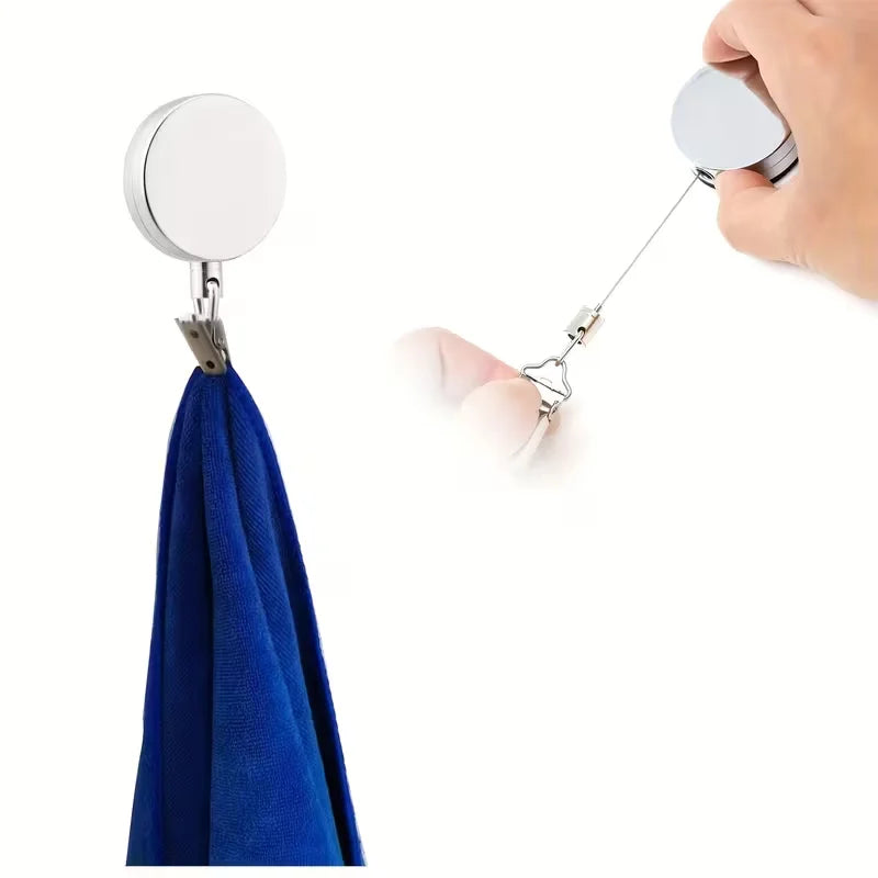 Automatic Retractable Towel rack, no punching self-adhesive wall hanging towel holder, automatic rebound with strong clip