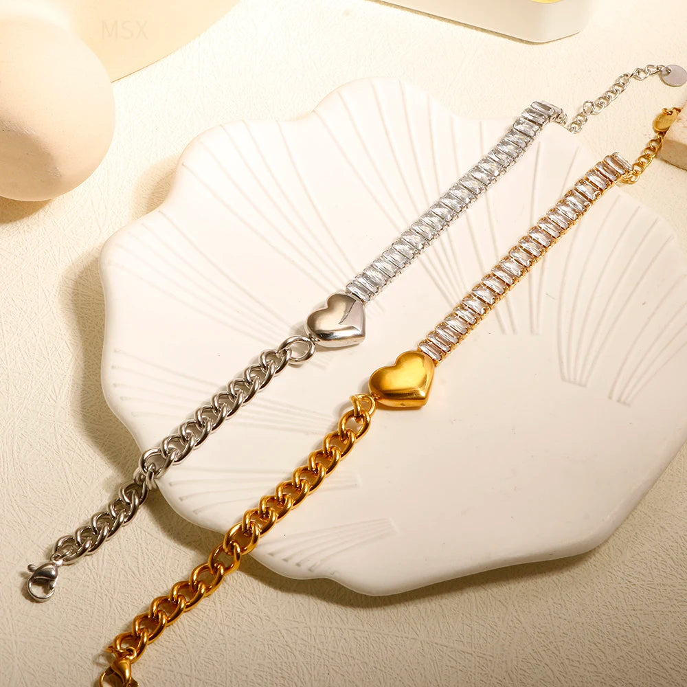 Stainless Steel Heart-shaped Ladies Elegant Bracelet For Women Crystal Bangle