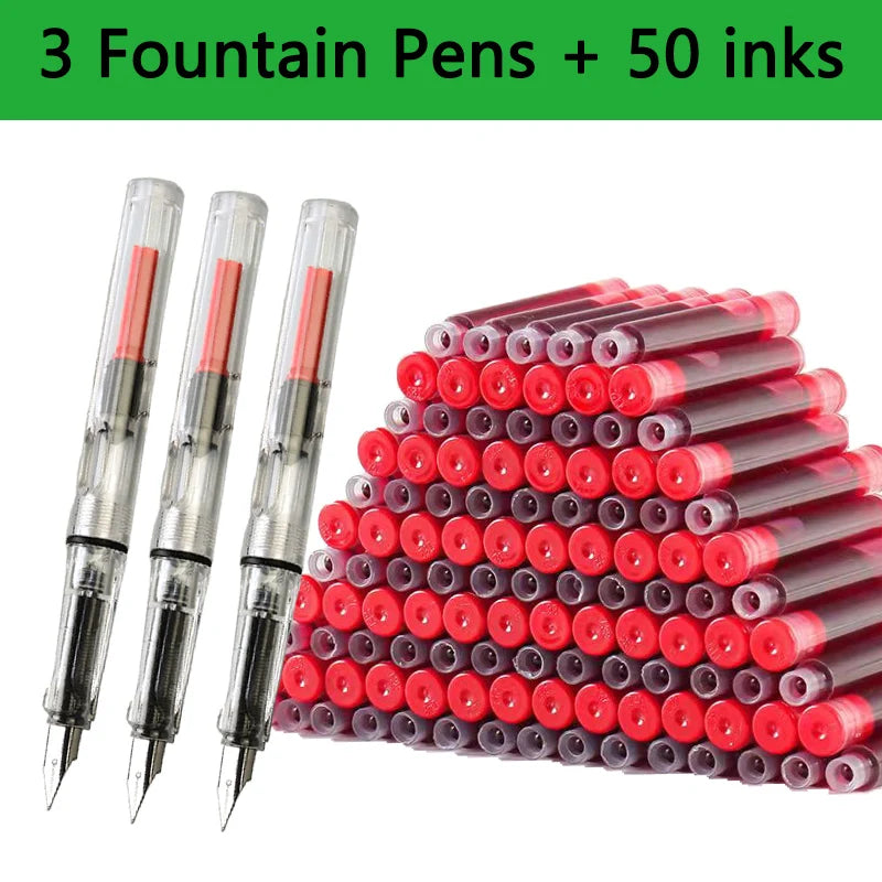 53Pcs Fountain Pen Replaceable Ink Set Black/Blue/Red ink EF School Pens Office Supplies Stationery for Writing Calligraphy P