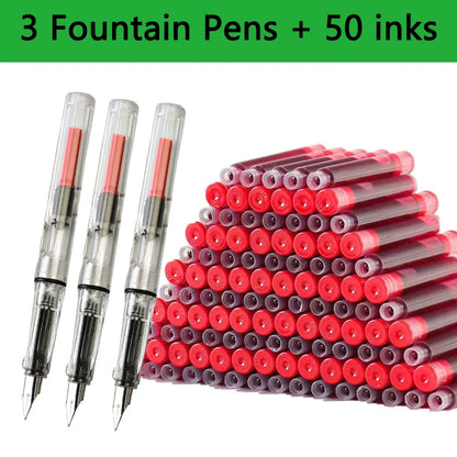 53Pcs Fountain Pen Replaceable Ink Set Black/Blue/Red ink EF School Pens Office Supplies Stationery for Writing Calligraphy P