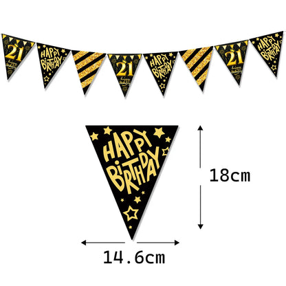 Black Gold Happy 21 30 40 50 60 70th 80th 90th Birthday Banner Garland Hanging for DIY Adult Party Decoration
