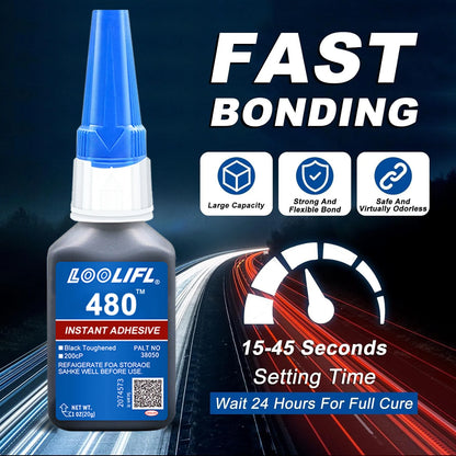 480 Black Rubber Glue Super Strong Adhesive for 10 Seconds, Used for Tire Repair, Black Object Repair and 'Black Integration'