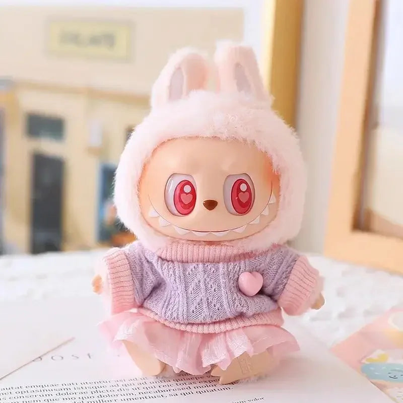 Mini Doll'S Clothes Outfit Accessories for 15-17cm Ropa Labubu & 10cm Cotton Doll Love Hoodie Pink Yarn Skirt Clothing no dol