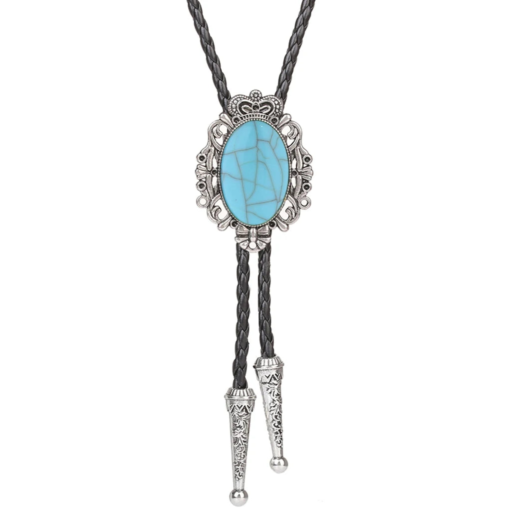 Bolo Tie Western Cowboy Opal Rodeo Leather Necktie