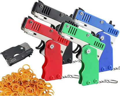 1PCS Keychain Gun 60 Rubber Bands Rubber Band Gun Shooting Pistol Alloy Kid Outdoor Party Metal Gun Gift Boyfriend Gift Funny