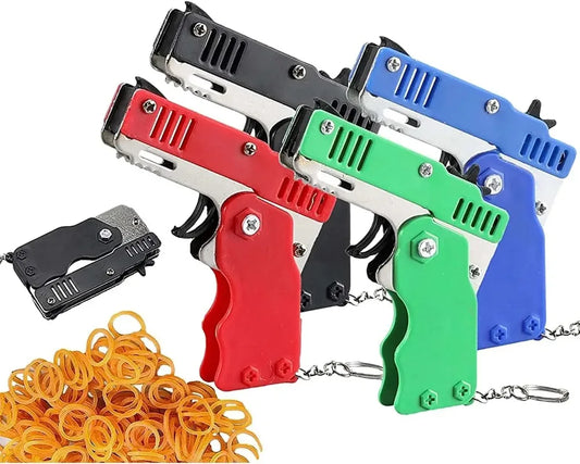 1PCS Keychain Gun 60 Rubber Bands Rubber Band Gun Shooting Pistol Alloy Kid Outdoor Party Metal Gun Gift Boyfriend Gift Funny
