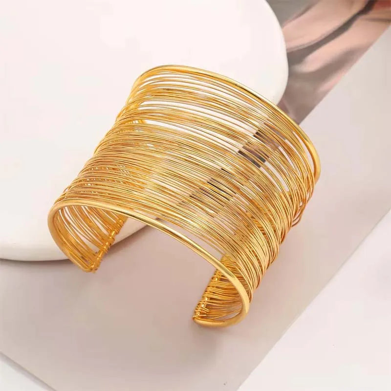 Vintage Gold Color Hyperbolic Layered Wide Wire Bracelet Cuff Bangle for Women Exaggerated Metal Wrist Wrap Bangle Jewelry Gi