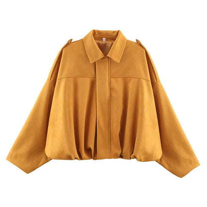 Women's Bomber Jackets Coats Fashion Turn-down Collar Long Sleeve Loose Coats Vintage Female Outerwear Chic Tops - as picture