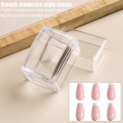 Square Clear Silicone Nail Stamp Set, Alcohol-Cleanable, Suitable for Large Plates, Includes Scraper and Replacement Stamp He