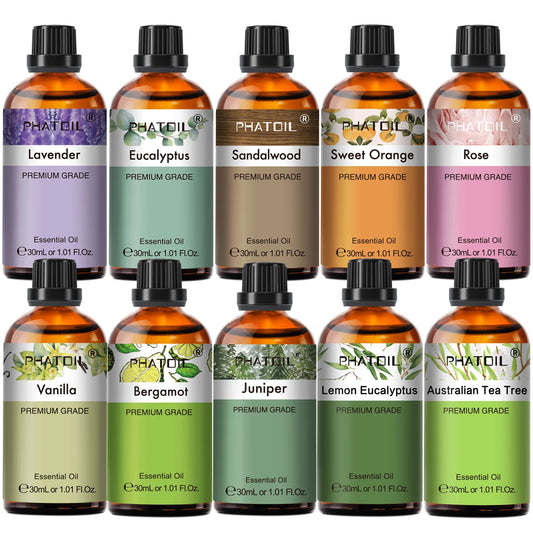 PHATOIL 1PCS Aromatherapy Essential Oil 30ml Lemon Eucalyptus Lavender Bergamot Jasmine Juniper Rose Vanilla Aroma Essential 