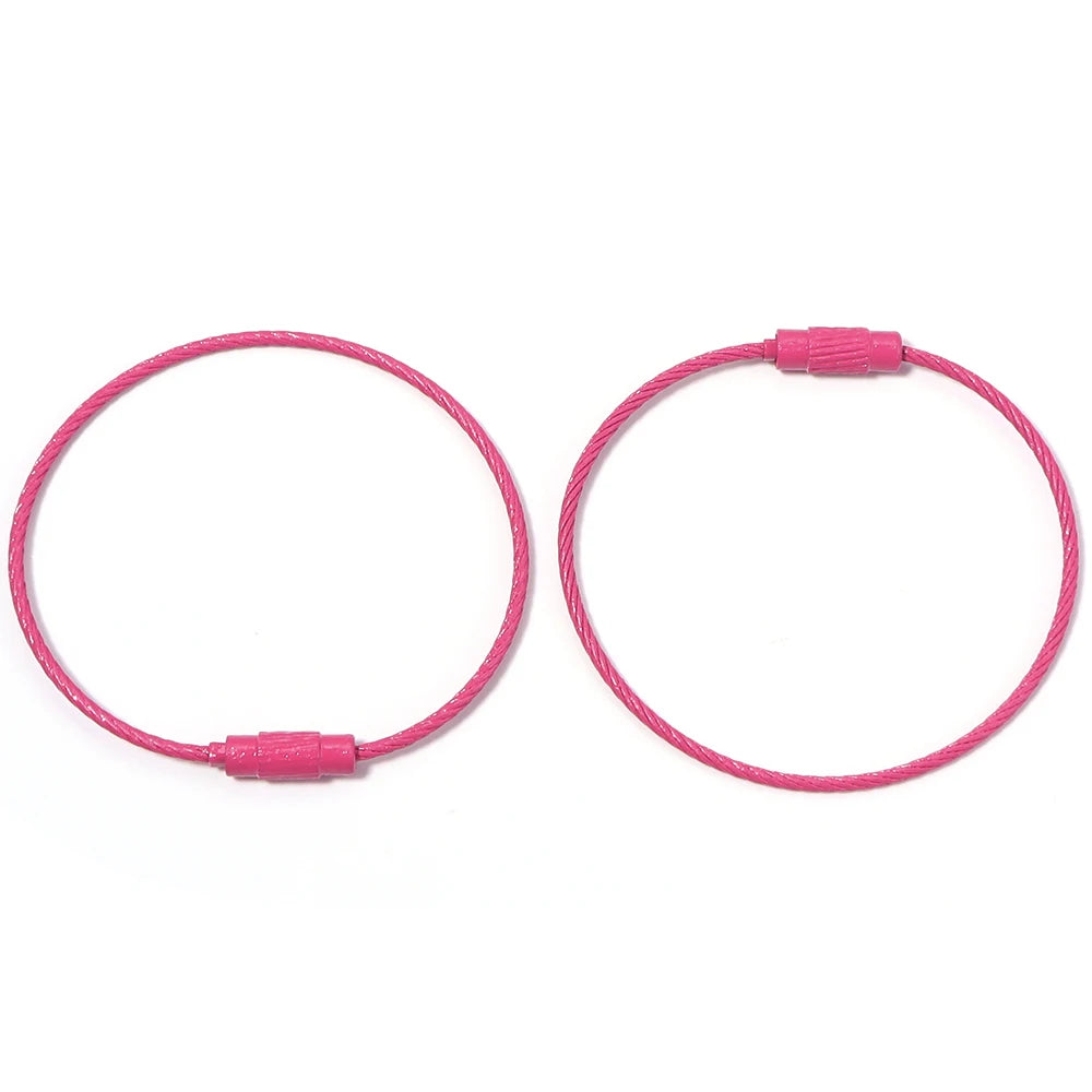 10pcs/lot Stainless Steel Wire Keychains Colorful Round Cable Loop Screw Lock Rope Rings For DIY Keyrings Key Chains Accessor