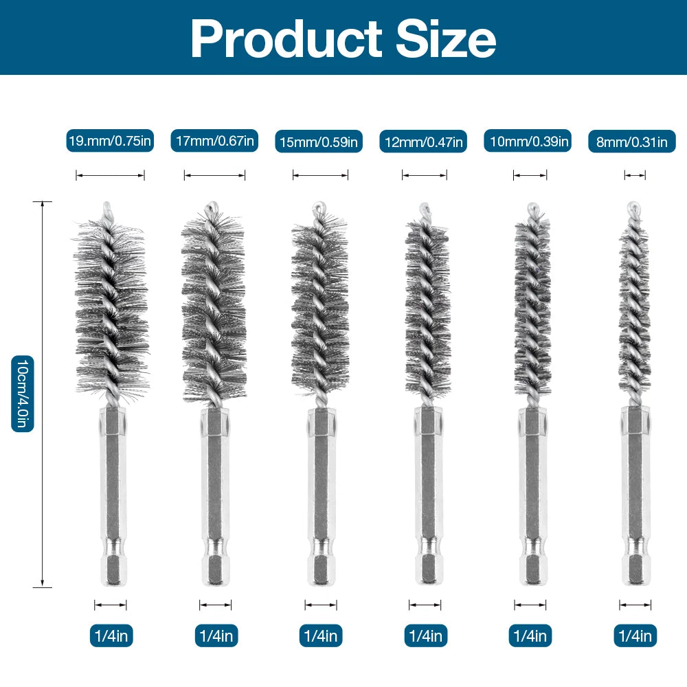 6/12Pcs Stainless Steel Wire Brush,Drilling Cleaning Brush Set, 1/4 Inch Hexagonal Handle, Grinding Polishing Rust Removal To
