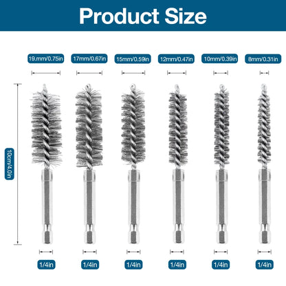 6/12Pcs Stainless Steel Wire Brush,Drilling Cleaning Brush Set, 1/4 Inch Hexagonal Handle, Grinding Polishing Rust Removal To