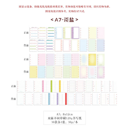 Colored Loose Leaf Refill Pages A7 M5 A6p Grid Lined Dot Design Journal Inner Pages Memo Pad 30P Memo Pads