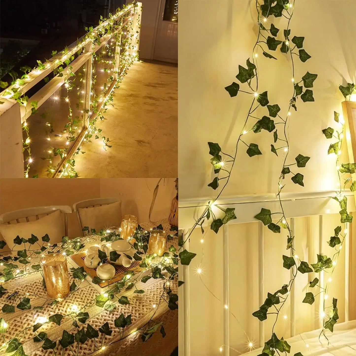 2M Green Leaf String Lights Artificial Ivy Vine Fairy Light Wedding Party Supplies Decoration Home Room Decor Wall Plant Wrea