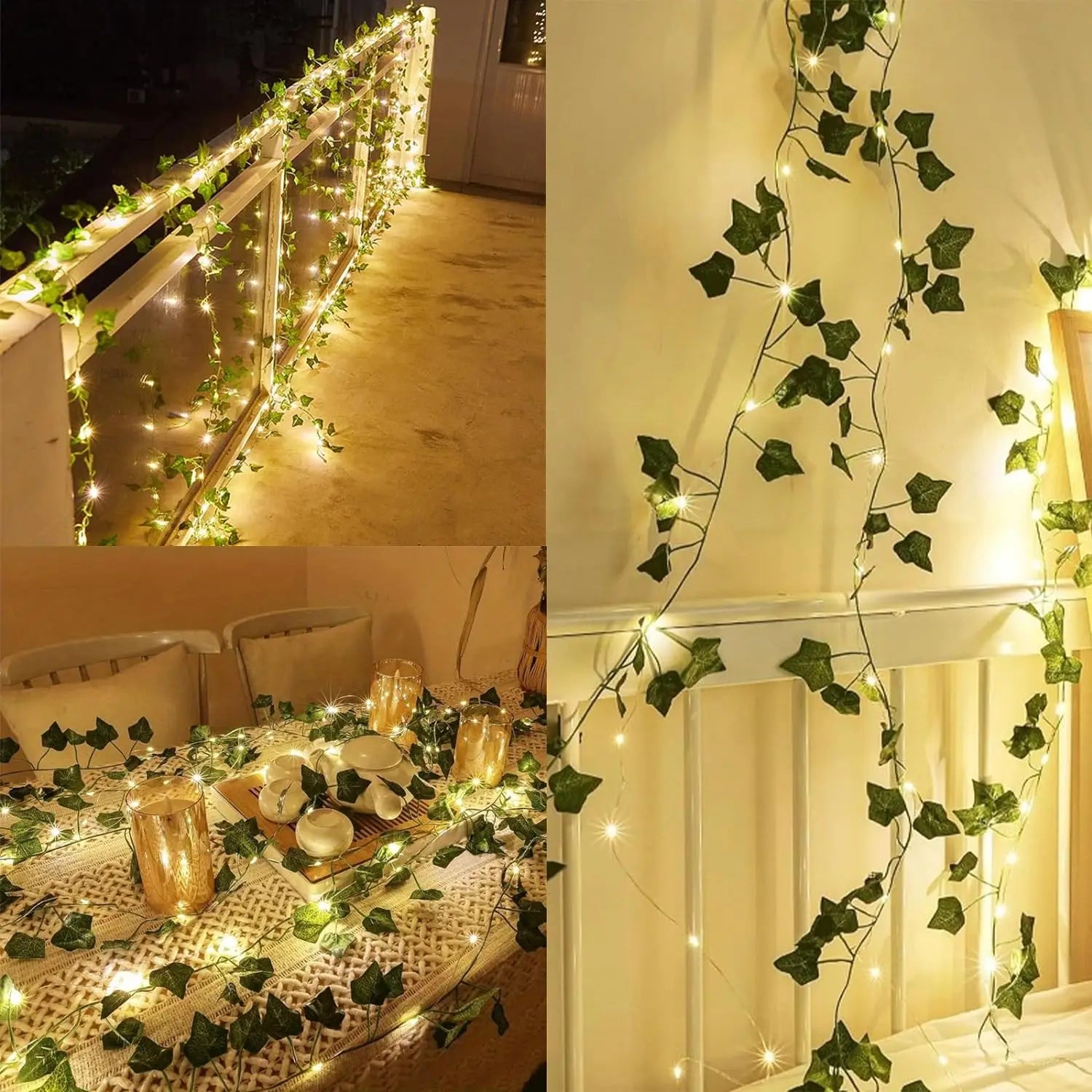 2M Green Leaf String Lights Artificial Ivy Vine Fairy Light Wedding Party Supplies Decoration Home Room Decor Wall Plant Wrea