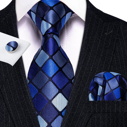Men Tie Gold Navy Blue Striped Tie Barry.Wang 3.4" Jacquard Party Wedding Woven Fashion Designers Necktie For Men silk Busine