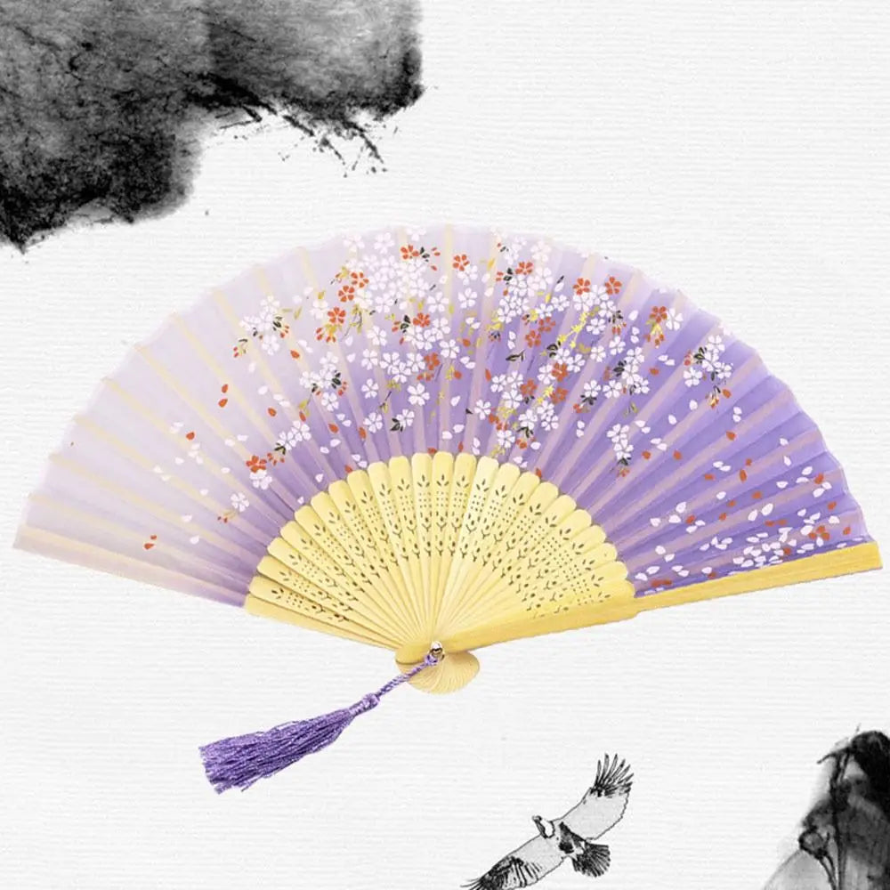 Retro Flower Pattern Home Decoration Elegent Bamboo Folding Fan Chinese Style Painting Handheld Fan Dance Performance Props -