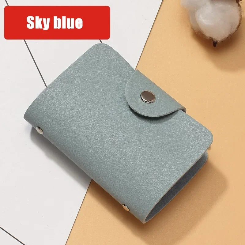 Business Card Holder Anti-theft ID Credit Card Holder Fashion Women's 24 Cards Slim PU Leather Pocket Case Coin Purse Wallet