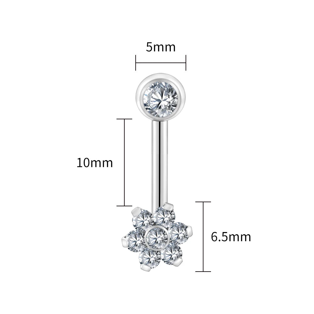 Right Grand ASTM F136 Titanium CZ Flower VCH Piercing 14G L-Bend Barbell Christina Piercing Jewelry - Tit 1.6x10mm