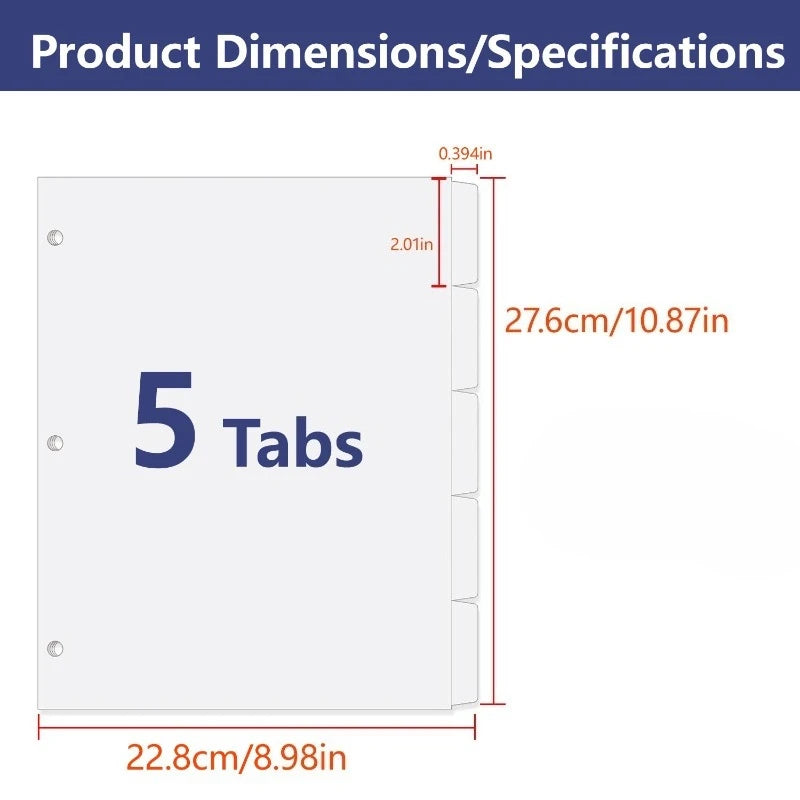 20pcs Binder Dividers with Tabs for 3 Ring Binder, White Index Dividers, Blank Writable Tabs, for School, Office & Home