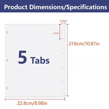 20pcs Binder Dividers with Tabs for 3 Ring Binder, White Index Dividers, Blank Writable Tabs, for School, Office & Home