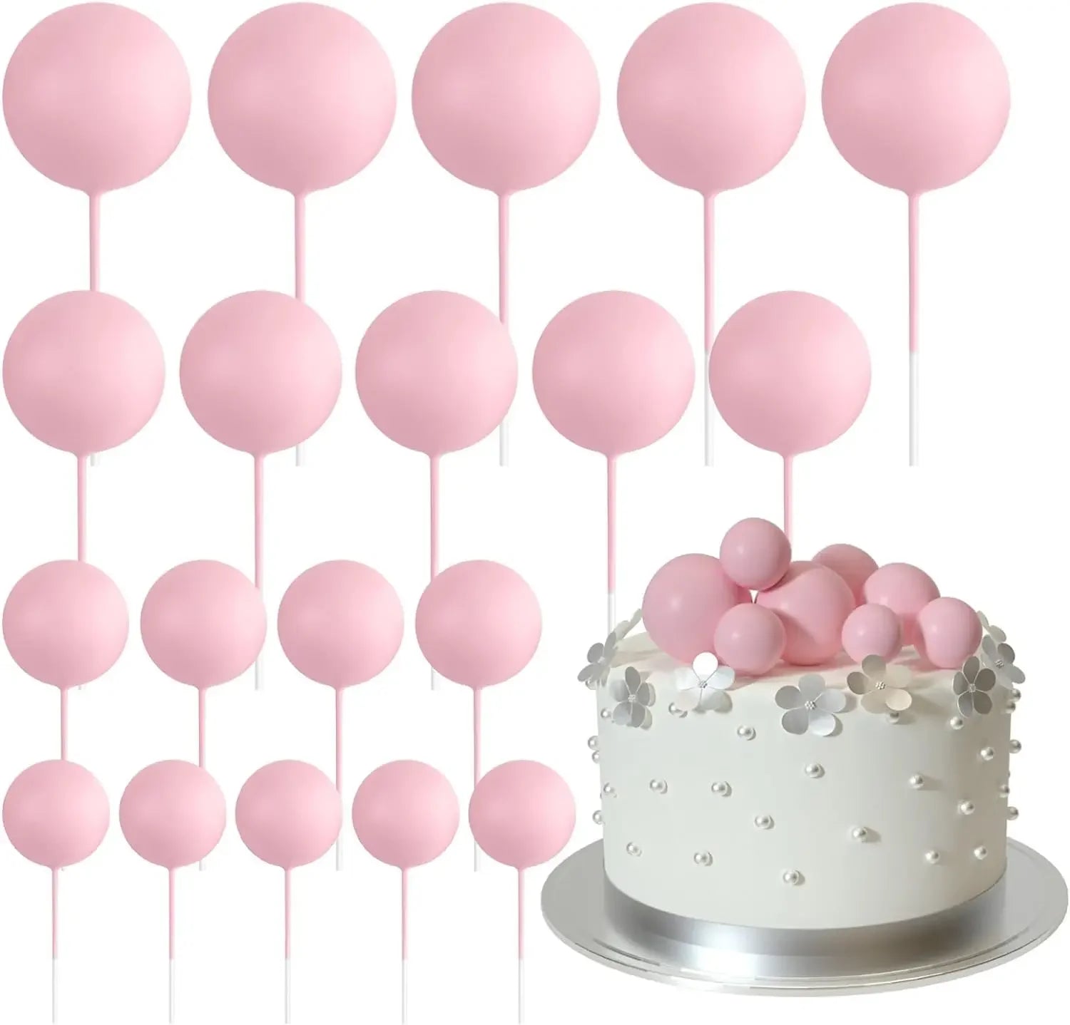 20-Piece Mini Balloon Cake Topper Decorations with Gold Ball Picks - Festive Cake Decor for Celebrations - Light Pink